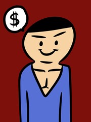 cute man cartoon on red background
