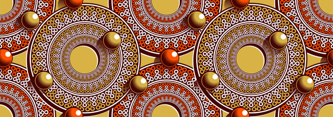 circle african seamless pattern, Folk motifs intricate shapes, Folk embroidery, picture art and abstract background. © kirkchai