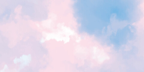 sun and cloud background with a pastel colored . A blue sky  pink with lots of white clouds of different sizes Colorful sky and soft clouds for background and postcard.Abstract and pastel color.