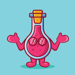 kawaii flask glass mascot with confused gesture isolated cartoon in flat style