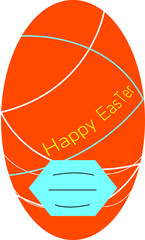One orange easter egg in a medical protective mask on white background.