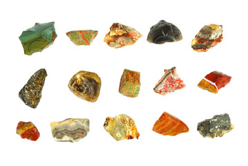 colorful mineral rocks isolated on white background