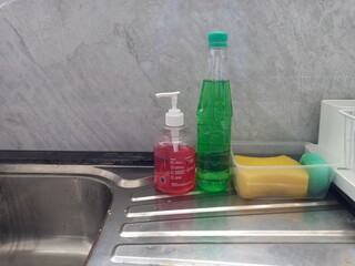 bottle soap on the sink