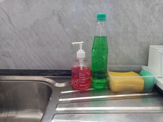 bottle soap on the sink