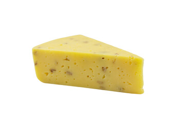 Piece of cheese with walnuts isolated on a white background