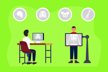 Healthcare vector design. Male doctor examining patient bones with x-rays while working in the hospital