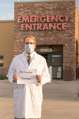 Physician wearing mask protests against Covid vaccine mandate