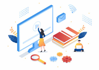 Video Tutorials Background Vector Illustration. Watching and Streaming Online on Computer About Education, Knowledge for Web Banner, Brochures, Poster or Book Cover