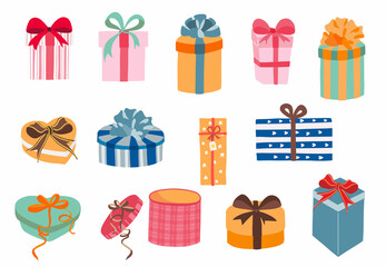 Gift box object collection with ribbon.Vector illustration for icon,sticker,printable.Editable element