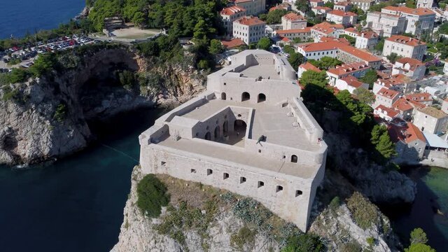 Arieal Drone View Of Fort Lovrijenac In Dubrovnik Croatia Game Of Thrones Filming Location