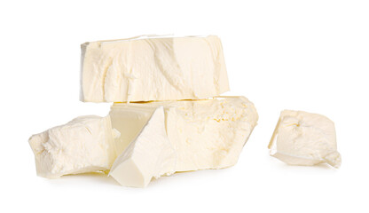 Healthy feta cheese on white background