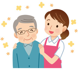 Fototapeta premium 高齢者に寄り添う介護士 介護 ヘルパー