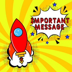 Comic book explosion with text important message, vector illustration. important message in comic pop art style. Comic advertising concept with important message wording. Modern Web Banner Element