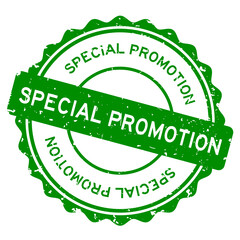 Grunge green special promotion word round rubber seal stamp on white background