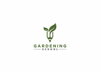 a logo for a gardening school with a leaf and pencil illustration that reflects the best of horticulture learning