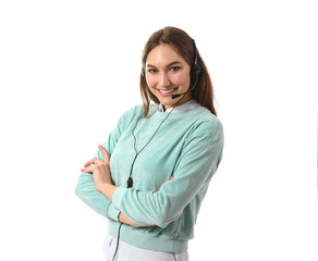 Female technical support agent on white background