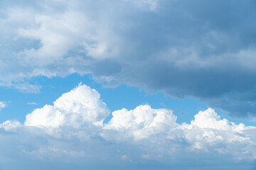 Blue sky white clouds and Beautiful puffy fluffy cumulus cloud, cloudscape background.