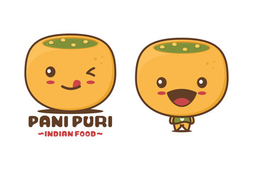cute panipuri cartoon mascot. indian food vector illustration