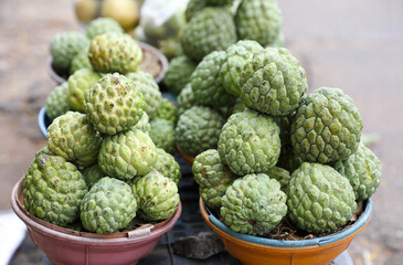 Ripe sugar Apple (custard apple) fruit in road side shop	
