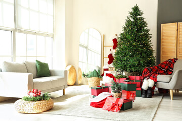 Interior of modern room decorated for Christmas