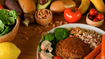 Soy protein burger meat with high fibre ingredients and vegetables