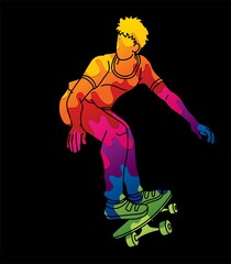 Obraz premium Skateboard Player Extreme Sport Skateboarder Action Cartoon Graphic Vector