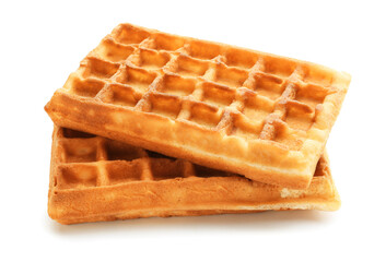 Yummy Belgian waffles on white background