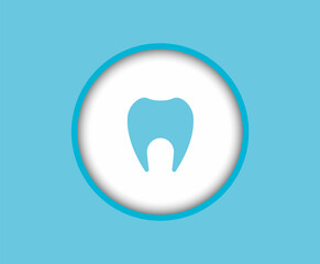 A healthy tooth icon on a blue background in a circle.