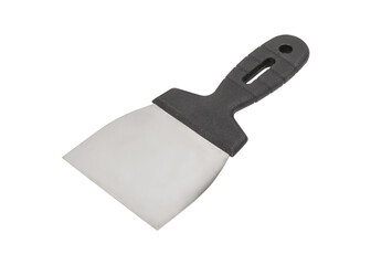 Construction spatula with dark handle isolated on white background. Construction tool, construction tool, putty spatula, Putty knife, sealant spatula.