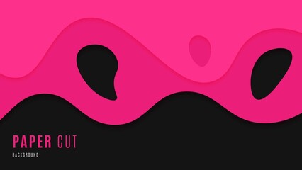 Modern Abstract Smooth Pink Waves Papercut Style In Black Background