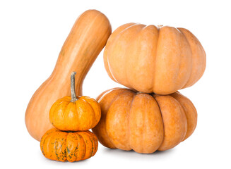 Whole fresh pumpkins isolated on white background