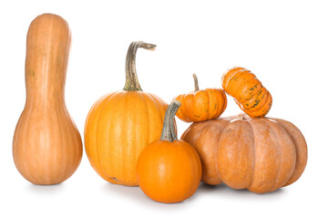 Whole fresh pumpkins isolated on white background