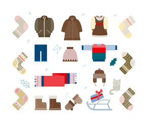 set of winter clothes vector illustration