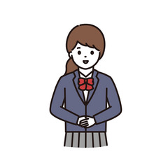 笑顔で挨拶をする制服の女子学生のイラスト