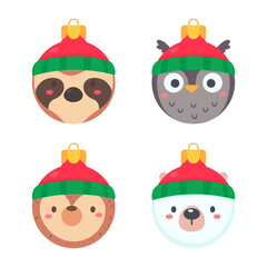 animal face christmas ball wearing a red woolen hat for decoration on Christmas