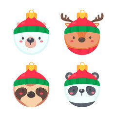 animal face christmas ball wearing a red woolen hat for decoration on Christmas