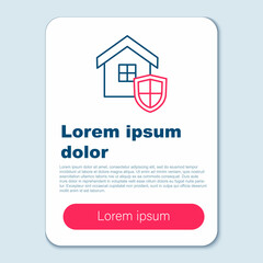Line House with shield icon isolated on grey background. Insurance concept. Security, safety, protection, protect concept. Colorful outline concept. Vector