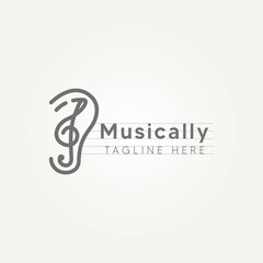 musically minimalist line art logo. ear with music note symbol logo vector illustration design