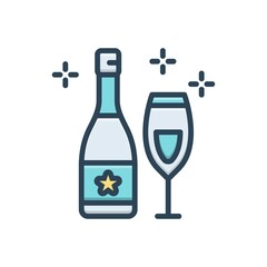 Color illustration icon for champagne