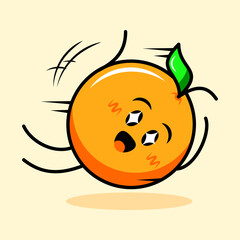 cute orange character with happy expression, sparkling eyes and drop down. cartoon, emoticon, modern, fresh, outline and mascot logotype. suitable for logo, icon and sign