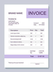 Invoice minimal design template. Bill form business invoice accounting. Vector illustration.