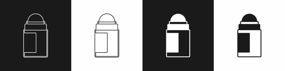 Set Antiperspirant deodorant roll icon isolated on black and white background. Cosmetic for body hygiene. Vector