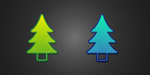 Green and blue Tree icon isolated on black background. Forest symbol. Vector