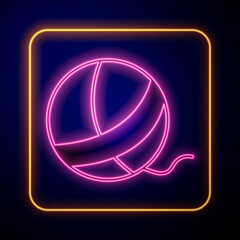 Glowing neon Yarn ball icon isolated on black background. Label for hand made, knitting or tailor shop. Vector