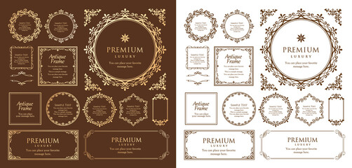 クリスマスをイメージしたフレームデザインのセット。アンティーク。ビンテージ。エレガント