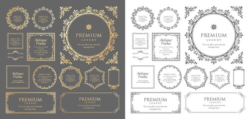 クリスマスをイメージしたフレームデザインのセット。アンティーク。ビンテージ。エレガント