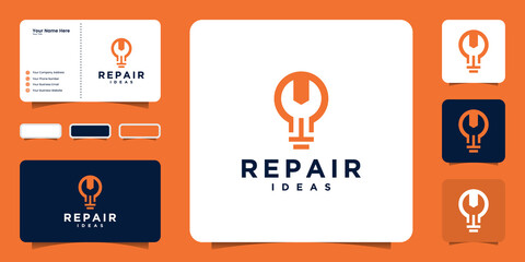 Fototapeta na wymiar light bulb ideas and repair logo designs and business cards