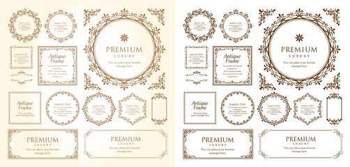 クリスマスをイメージしたフレームデザインのセット。アンティーク。ビンテージ。エレガント