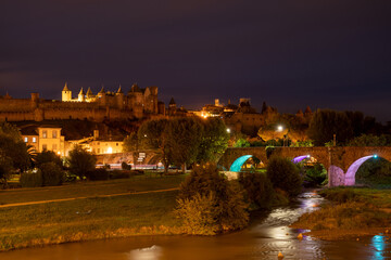 Fototapeta na wymiar A bridge leading to Carcassonne Fortification