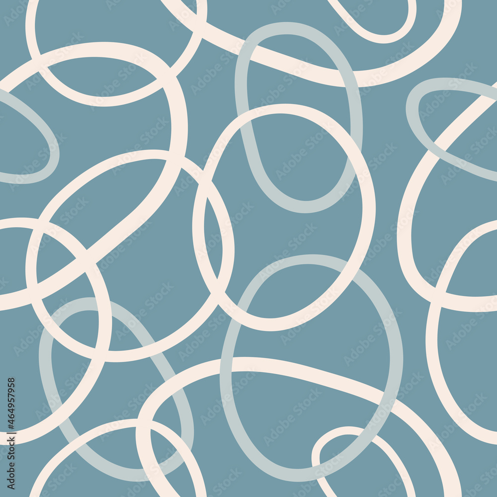 Poster abstract seamless pattern with white curves interlacing rings or circles on blue background. modern 